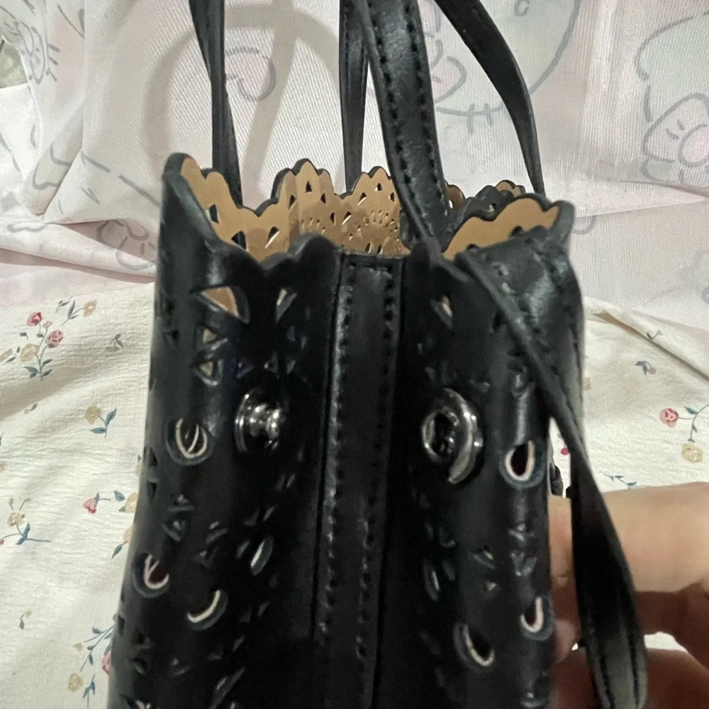 Alaia Black Laser-Cut Tote with Detachable Strap and Pouch